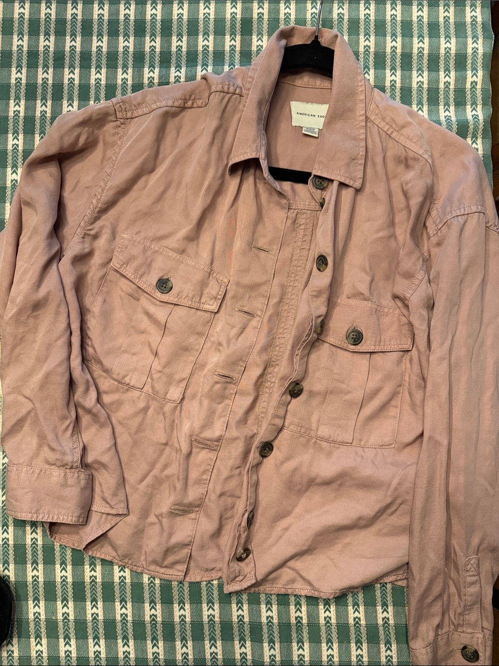 American Eagle Light Mauve Button-Up Utility Jacket